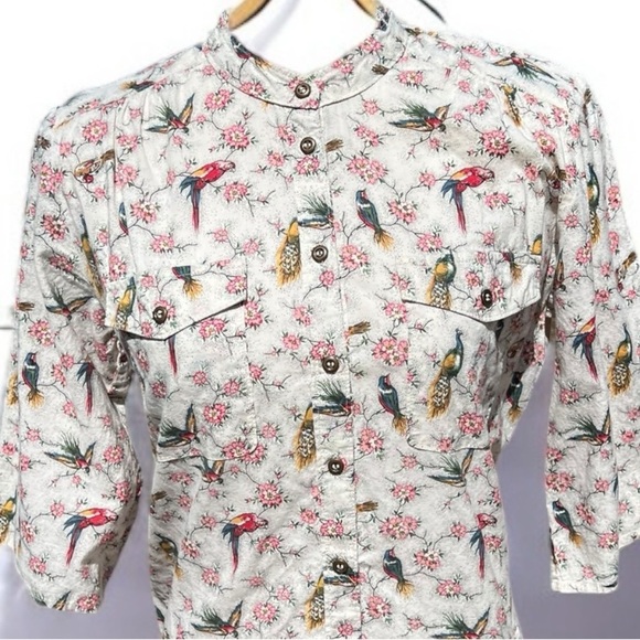 🌻Y2K Vintage French Connection Denim 1972 High Neck Bird Printed Dress Size 4 - Picture 2 of 8